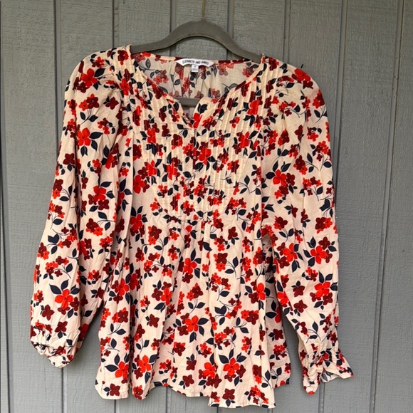 Elizabeth and James  Floral Print Women's Top - Red and Cream Small - Picture 1 of 5
